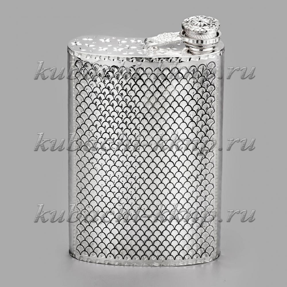 Серебряная фляга с откидной крышкой Рыбка, ФЛ153 фото 1