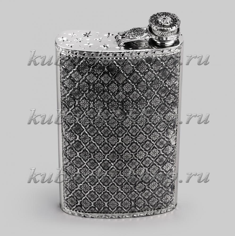 Фляжка серебряная с откидной крышкой Симфония, ФЛ152 фото 1