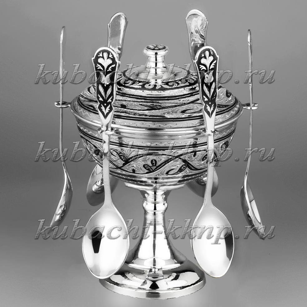 Серебряная вареница-икорница с ложками, ИК038 фото 1