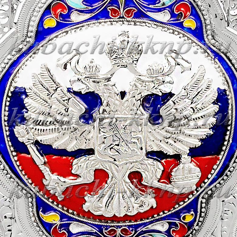 Серебряная фляга с эмалью и гербом, 180 мл, фл016 фото 2