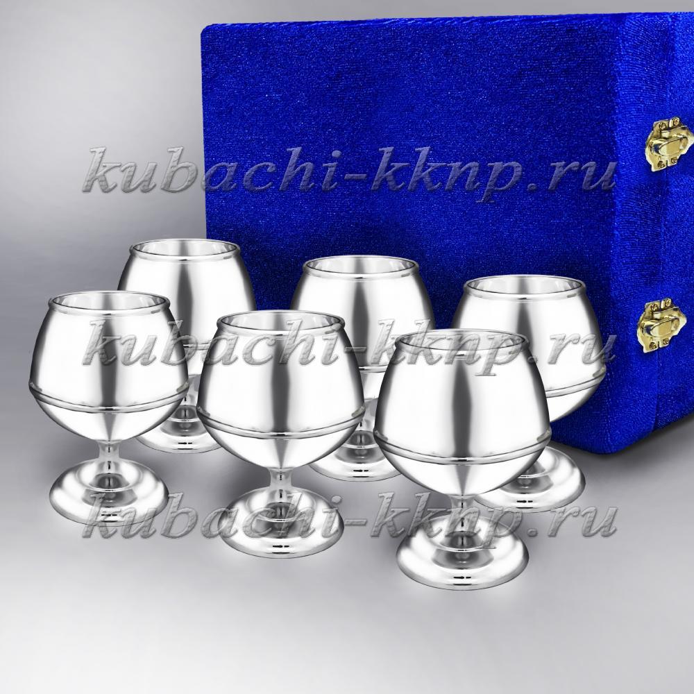 Набор из шести серебряных глянцевых бокалов для коньяка или бренди, бк061-6 фото 1