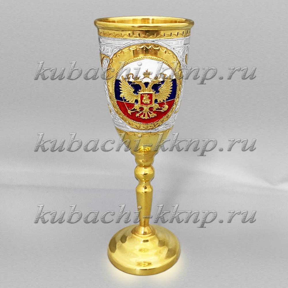 Серебряная рюмка с эмалью и гербом России, р00045 фото 1