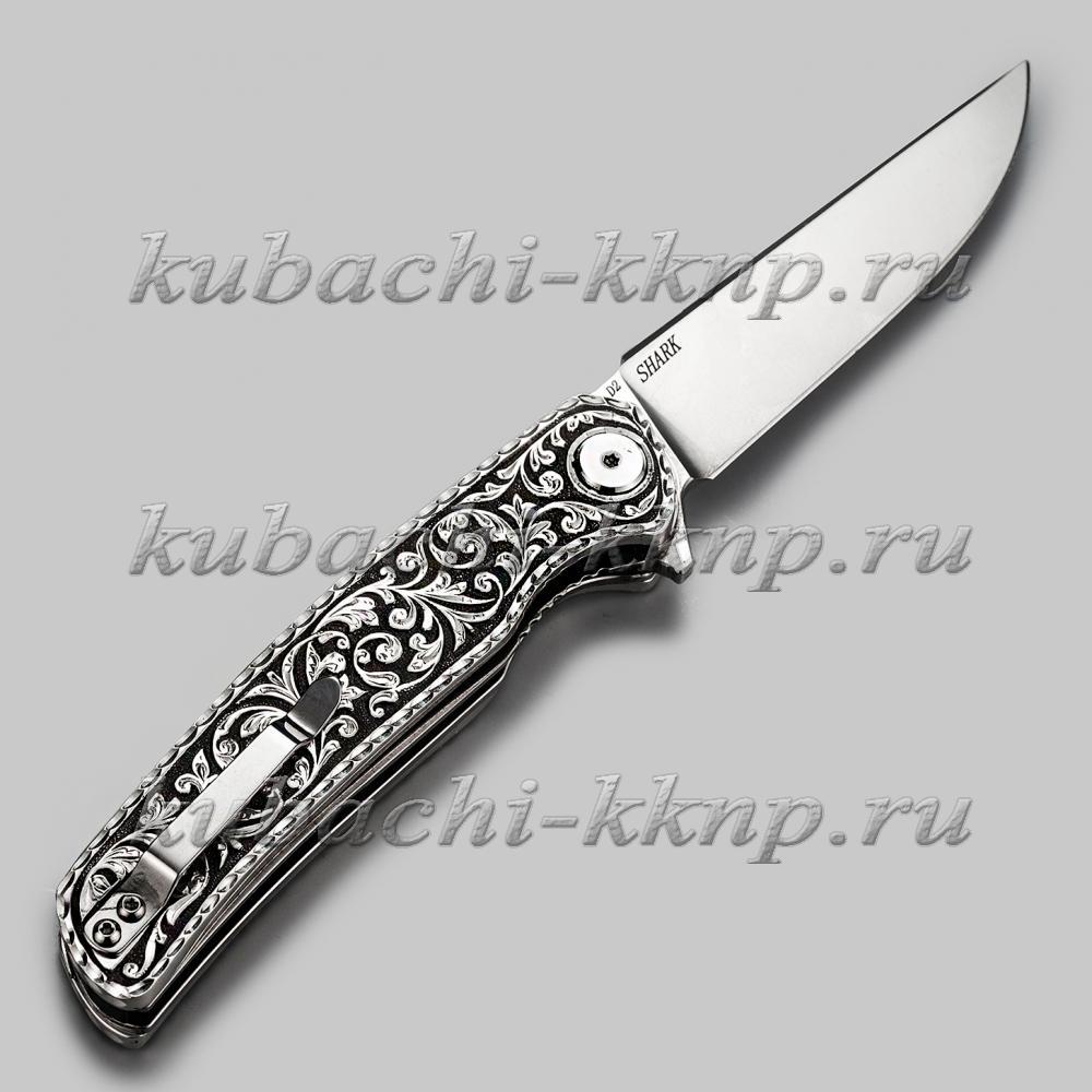 Выкидной серебряный нож Акула, Н018 фото 2