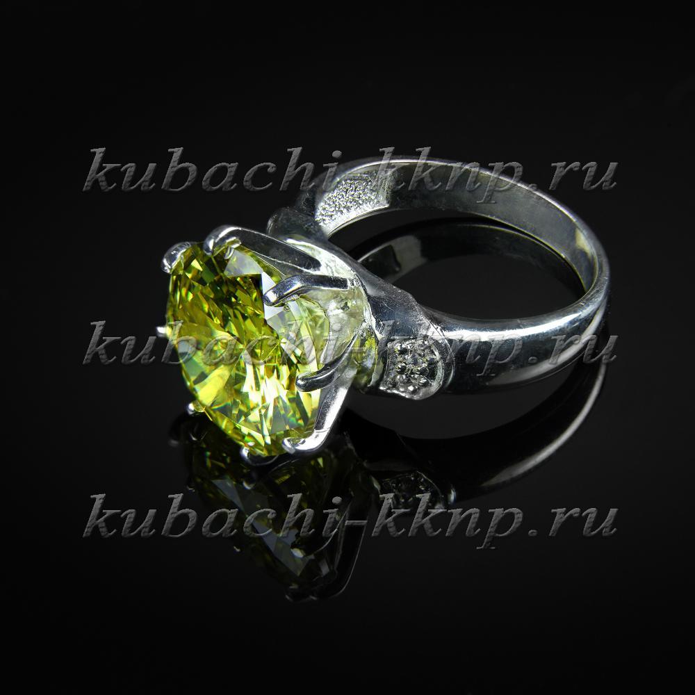 Серебряное кольцо с большим светло зеленым фианитом, к204з фото 1