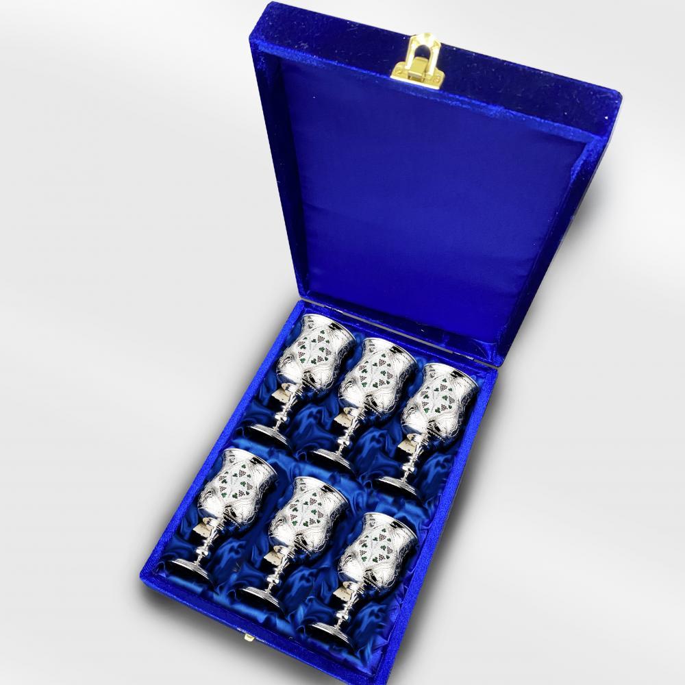 Набор из шести серебряных  фужеров для вина с эмалью, ф128-6 фото 3