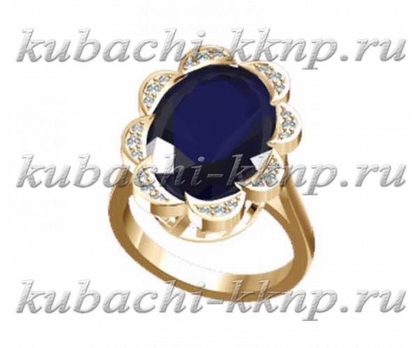 Кольцо из золота с искусст. сапфиром и фианитами, R30802-1 фото 1