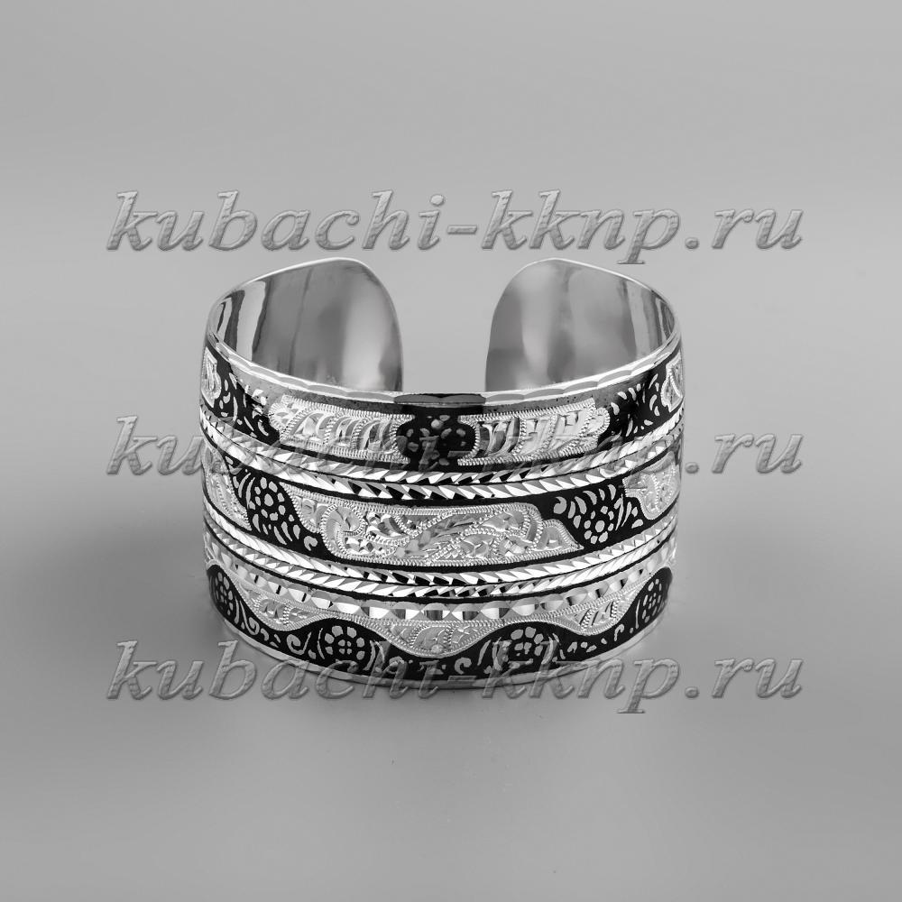 Серебряный браслет Кубачи с  широким рисунком