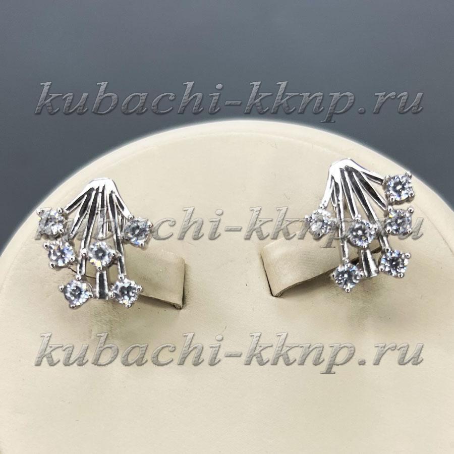 Серебряные женские серьги с фианитами Ветка, 90668с-АН фото 1