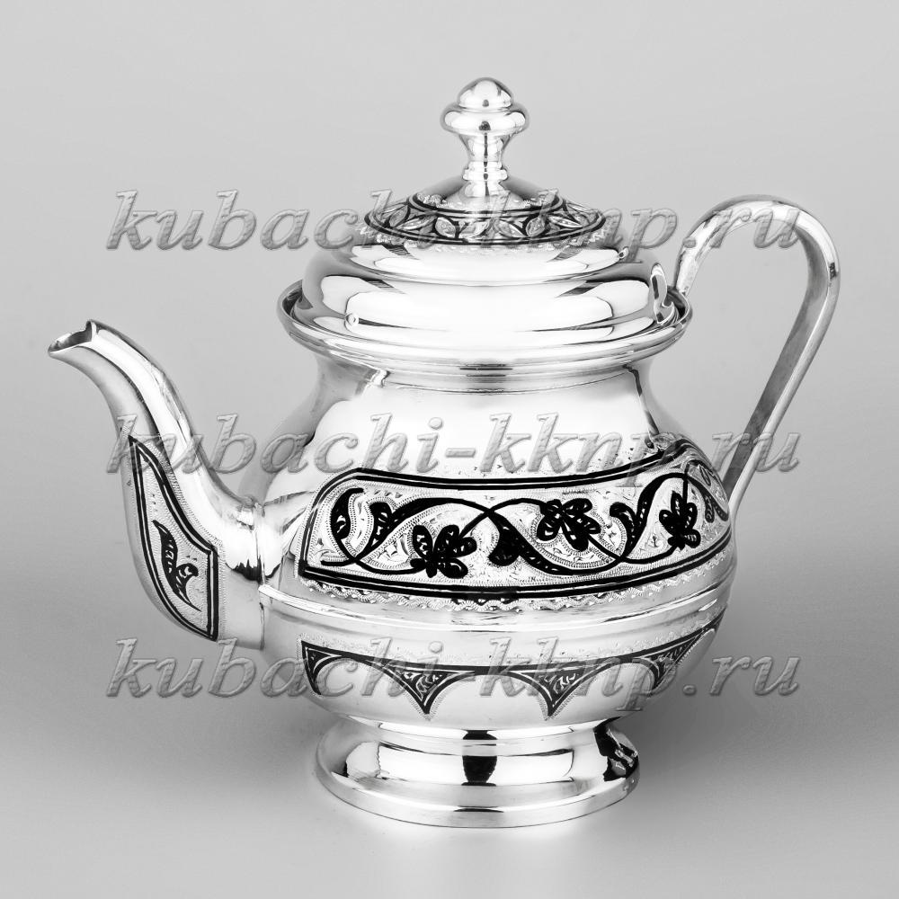 Серебряный чайник с орнаментом, 400 мл, чн019 фото 1