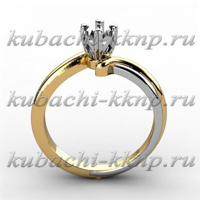 Нежное золотое кольцо с одним фианитом, Yuv - 1161 фото 1