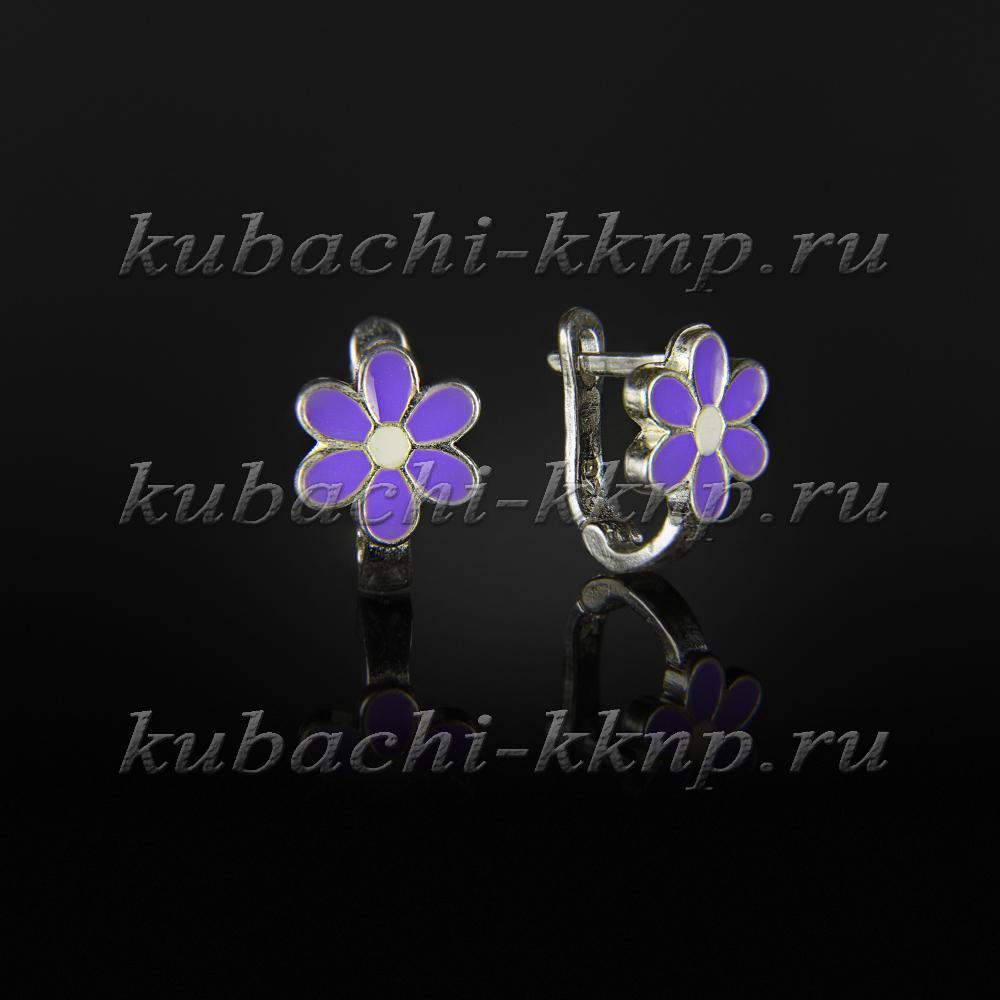 Детские серебряные серьги с фиолетовой эмалью, с313 фото 1
