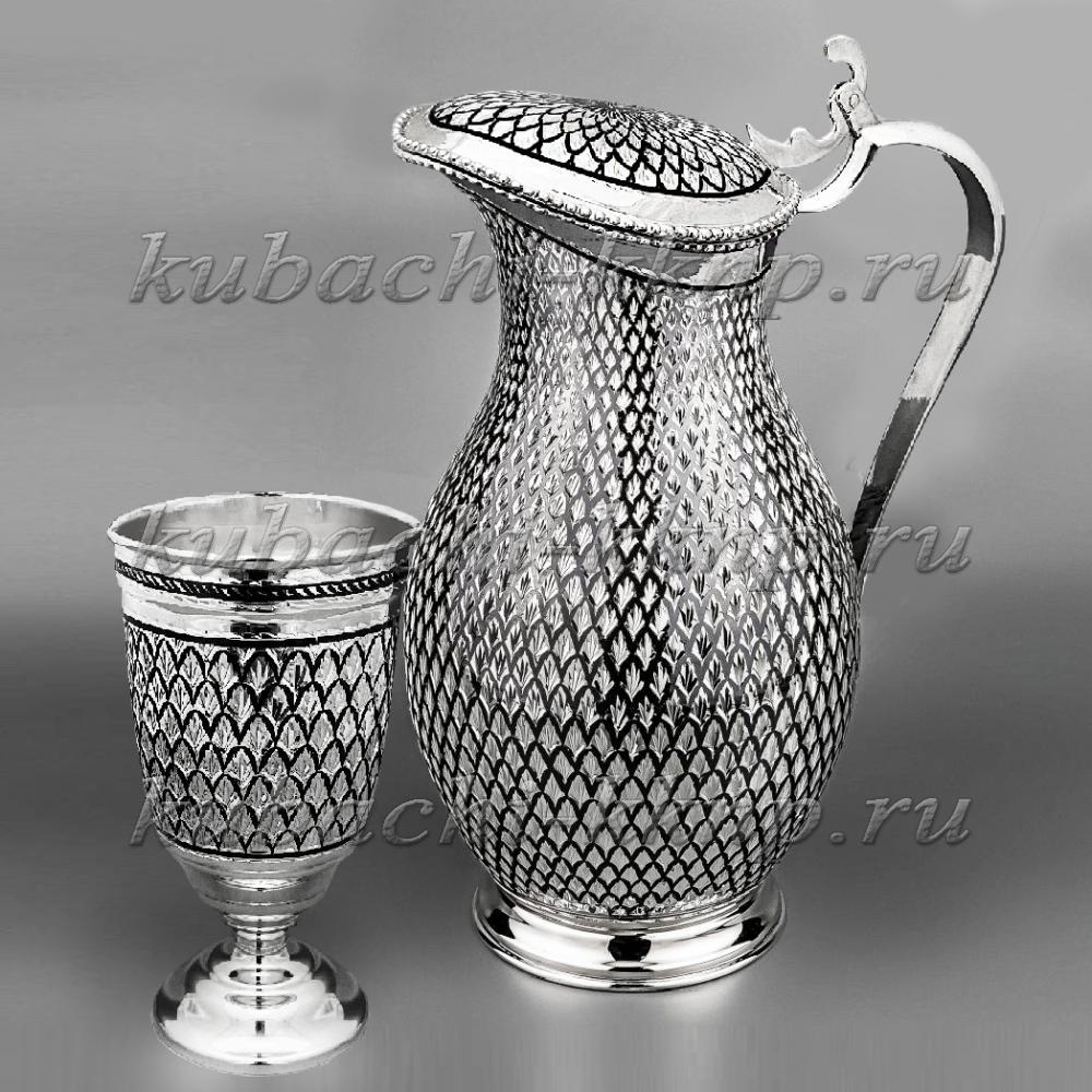 Набор из серебра - кувшин с одним стаканом Чешуя, ндв082 фото 1