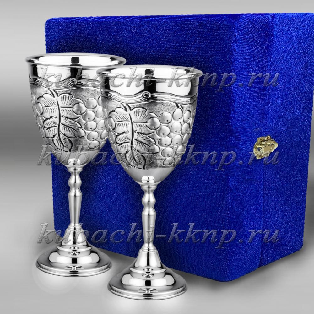 Набор из двух серебряных бокалов Виноград, ф119-2 фото 1