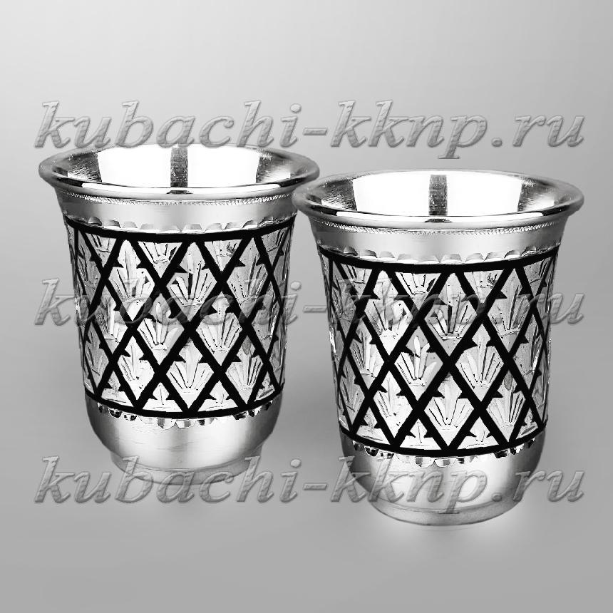 Набор из двух серебряных стопок с геометрическим орнаментом, стп086-2 фото 2