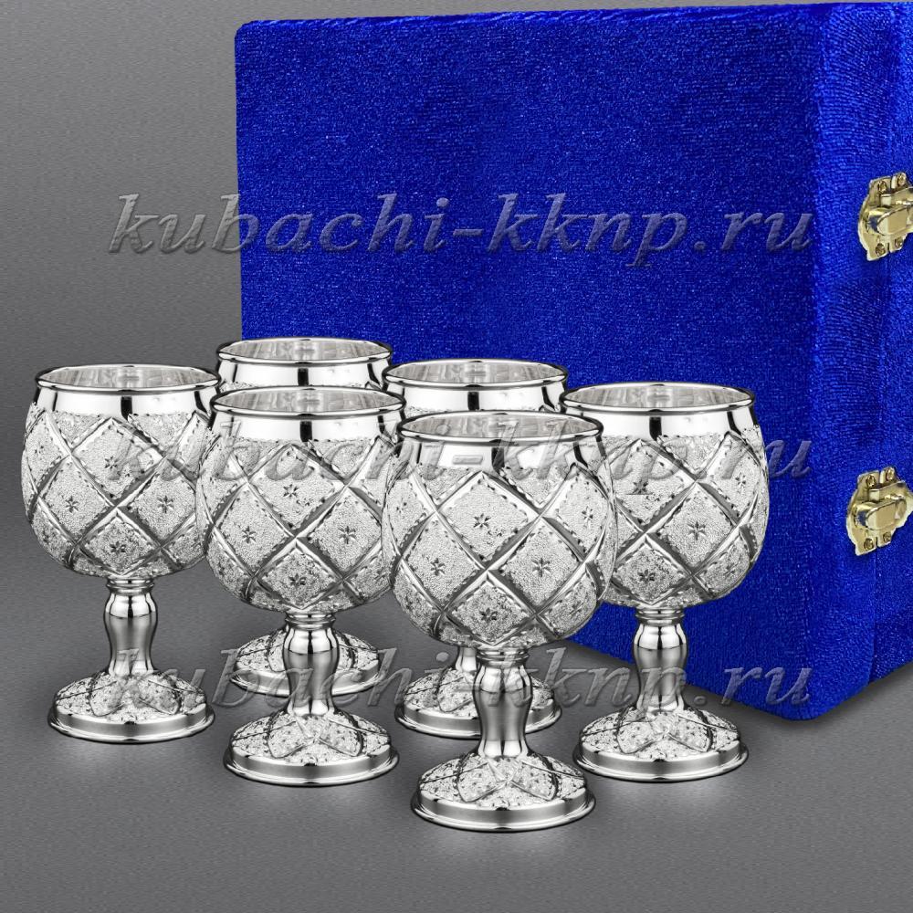 Набор из шести серебряных бокалов для виски и коньяка 925 пробы Лазер, бк0012-6 фото 1