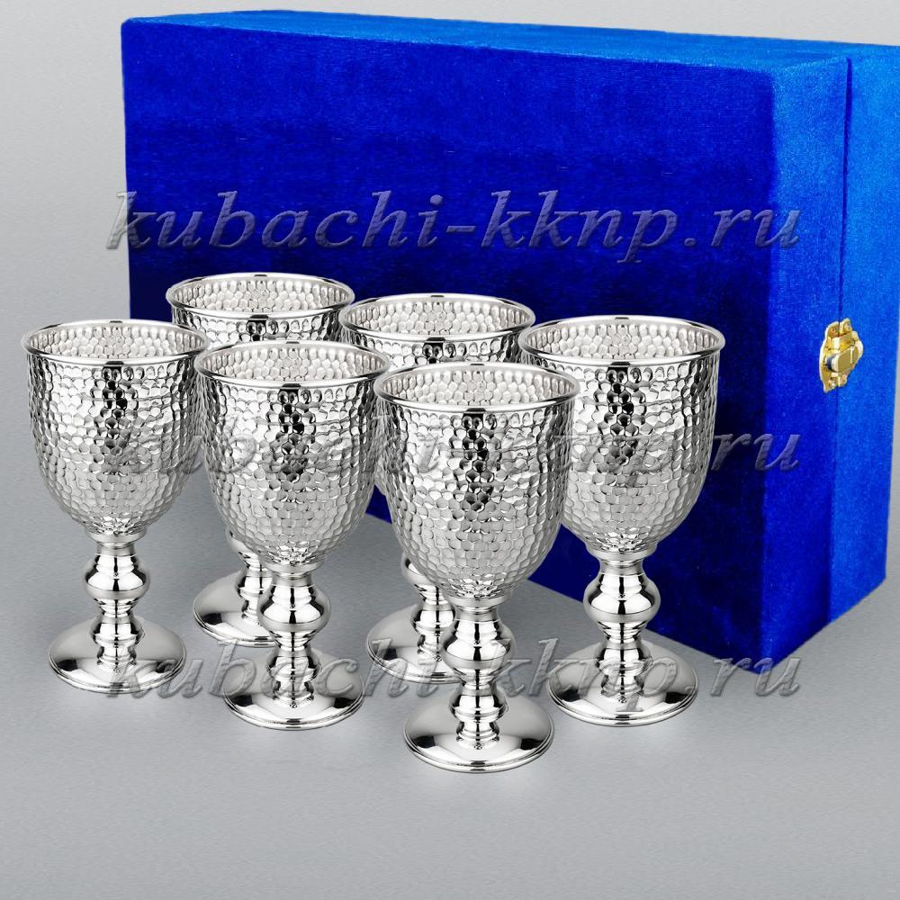 Набор из шести серебряных фужеров для вина Соты, ф121-6 фото 1