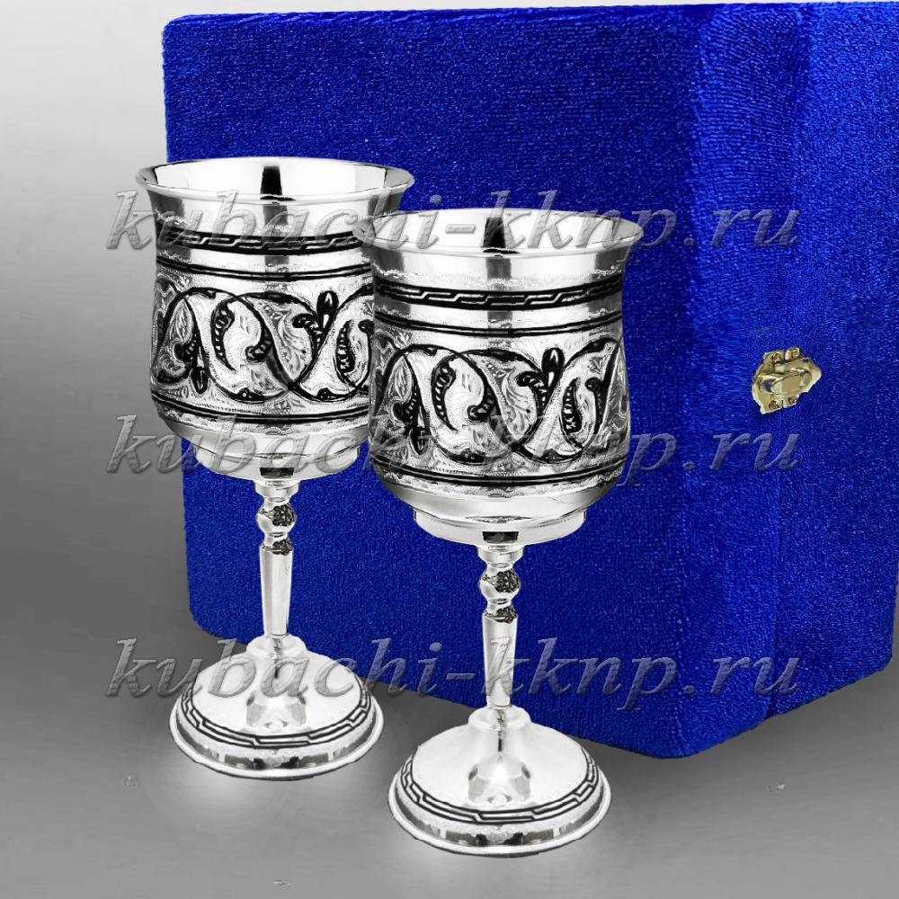 Набор серебряных бокалов на ножке с орнаментом Кубачи, бк062-2 фото 1