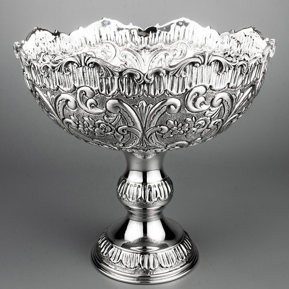 Серебряная ваза для фруктов с красивой каймой, вз03 фото 1