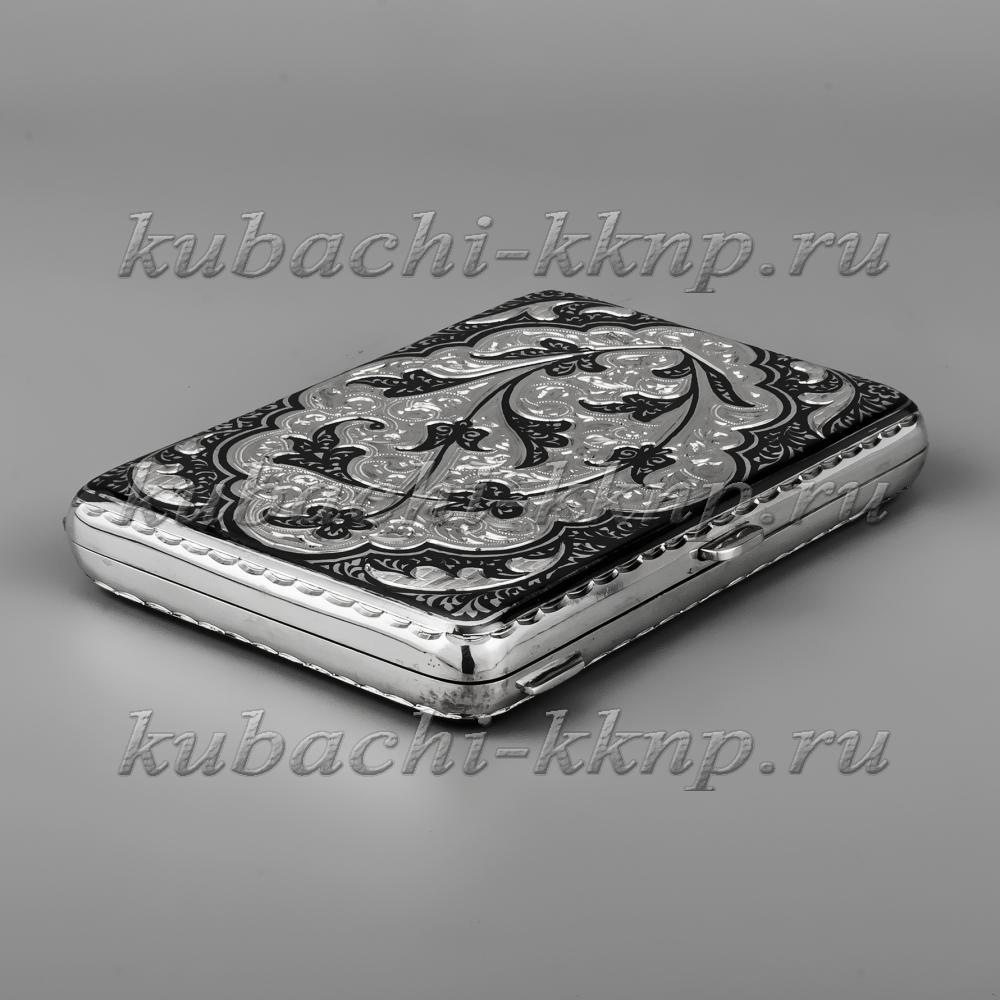 Портсигар из серебра с красивым орнаментом и гравировкой, пдс012 фото 1