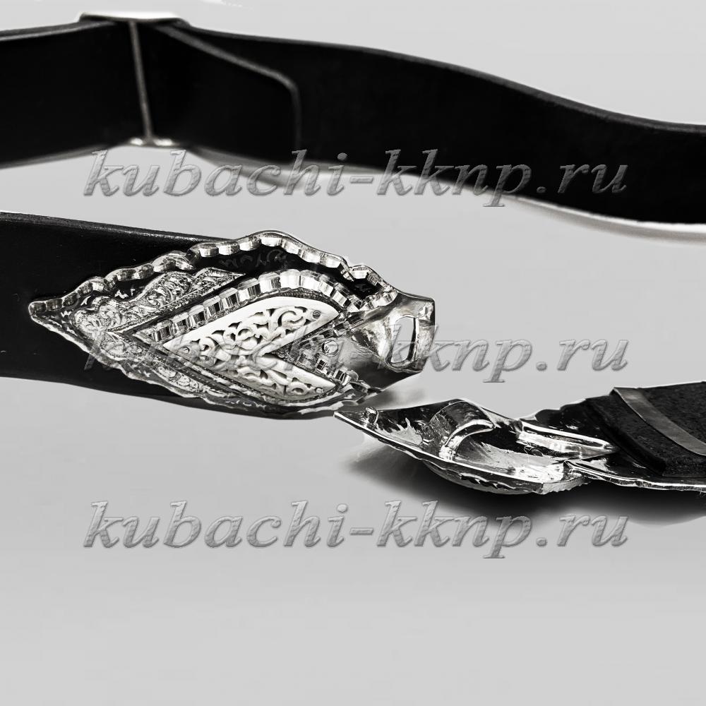 Классический кавказский ремень с серебряными вставками, рм40 фото 3