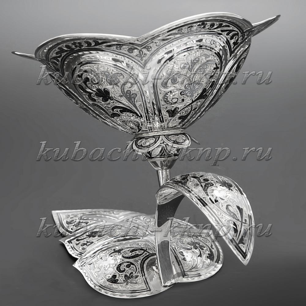 Серебряная авторская конфетница ручной работы Цветок, кф01 фото 2