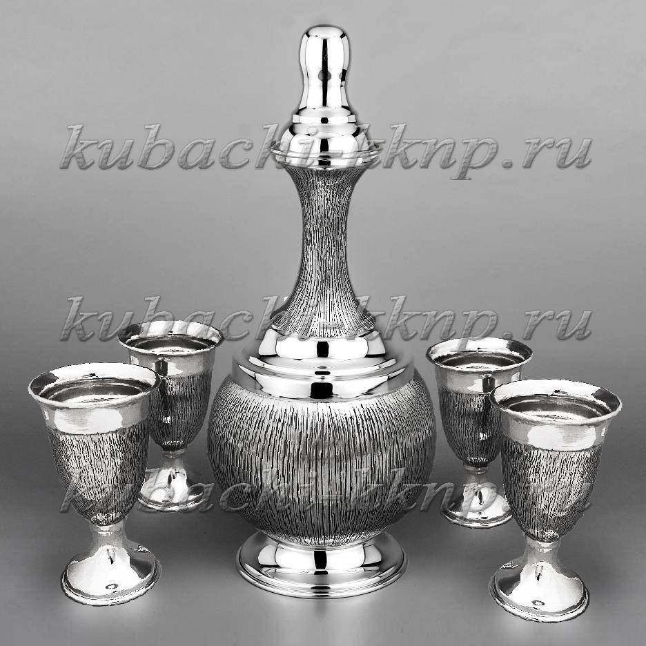 Набор на четверых для водки или коньяка из серебра Антик, вс060 фото 2