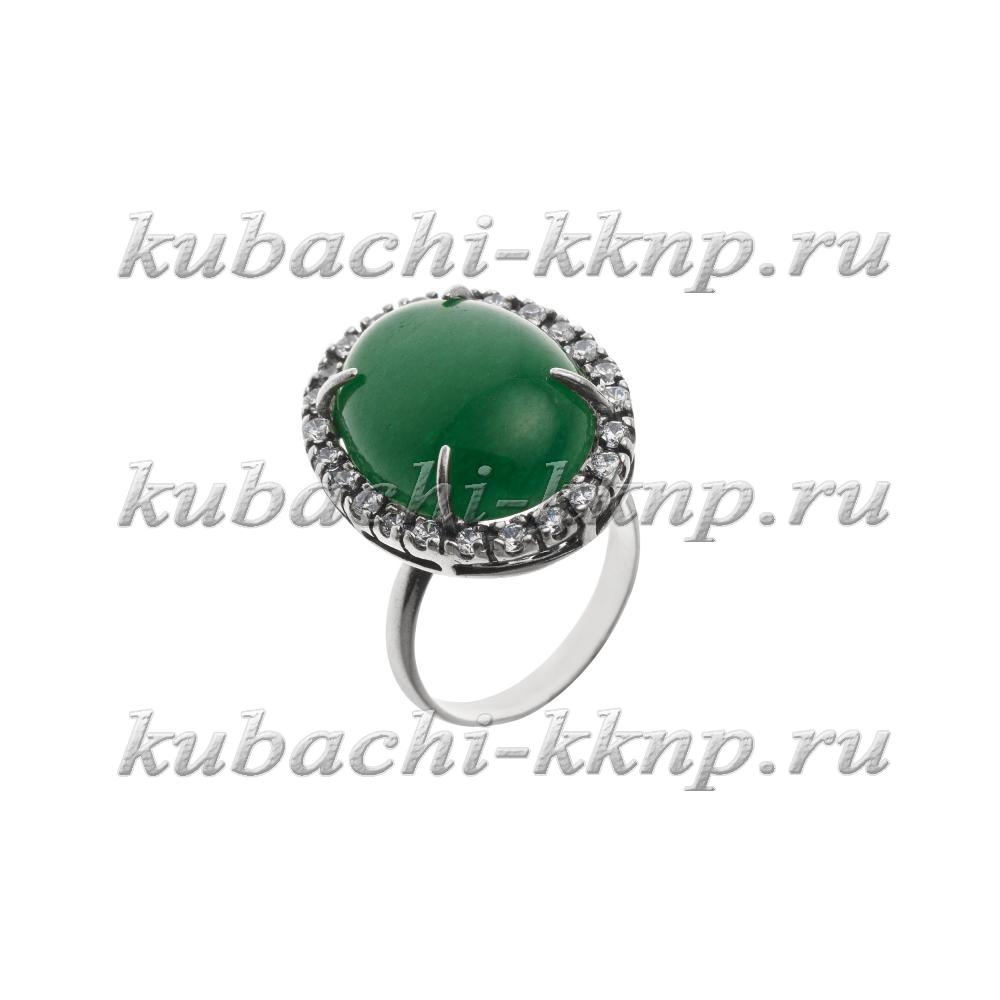 Серебряное кольцо овальной формы с натуральным хризопразом и фианитами Сати, Ag-к4 фото 1