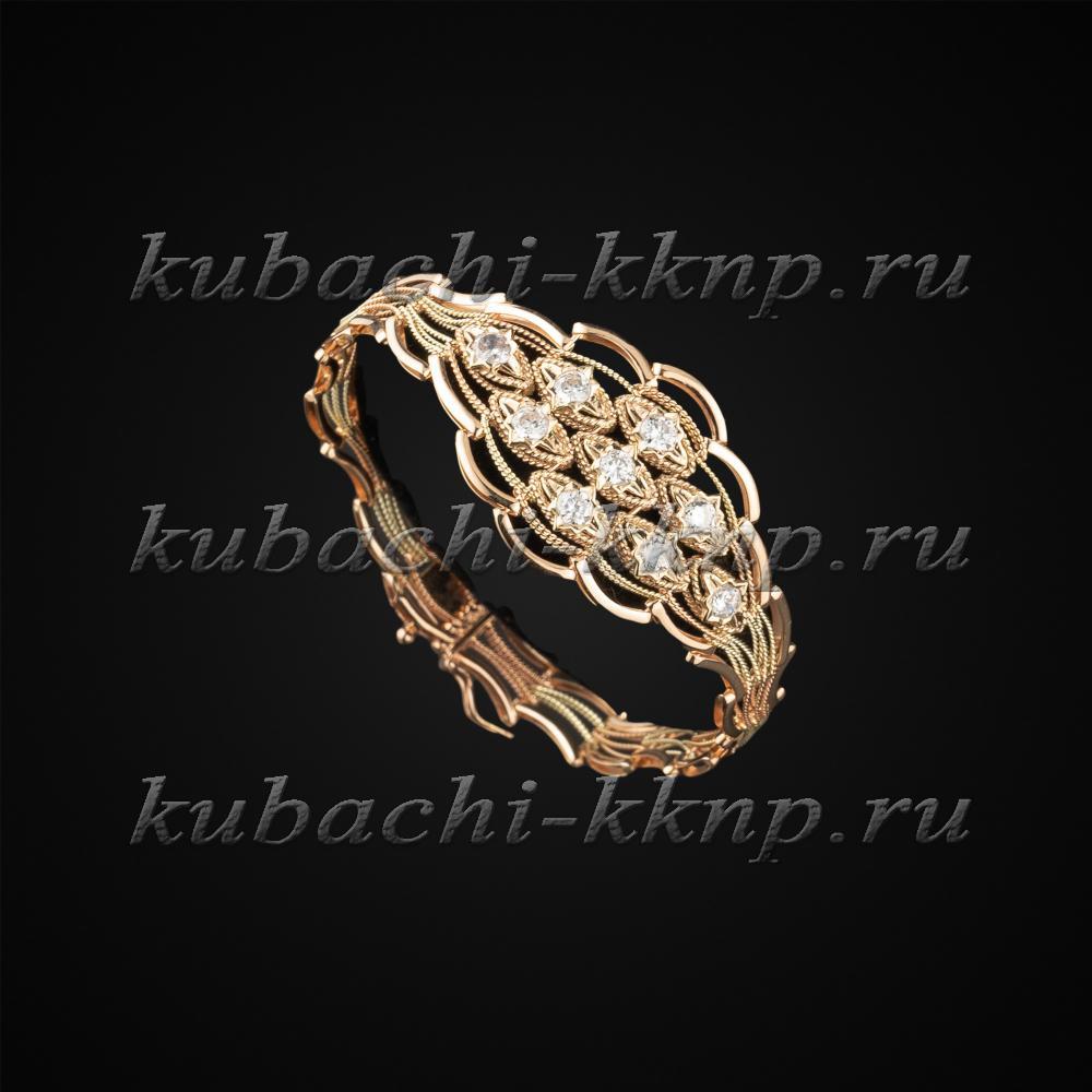 Золотой  браслет Елочка с фианитами и расширением, ан138-1 фото 1