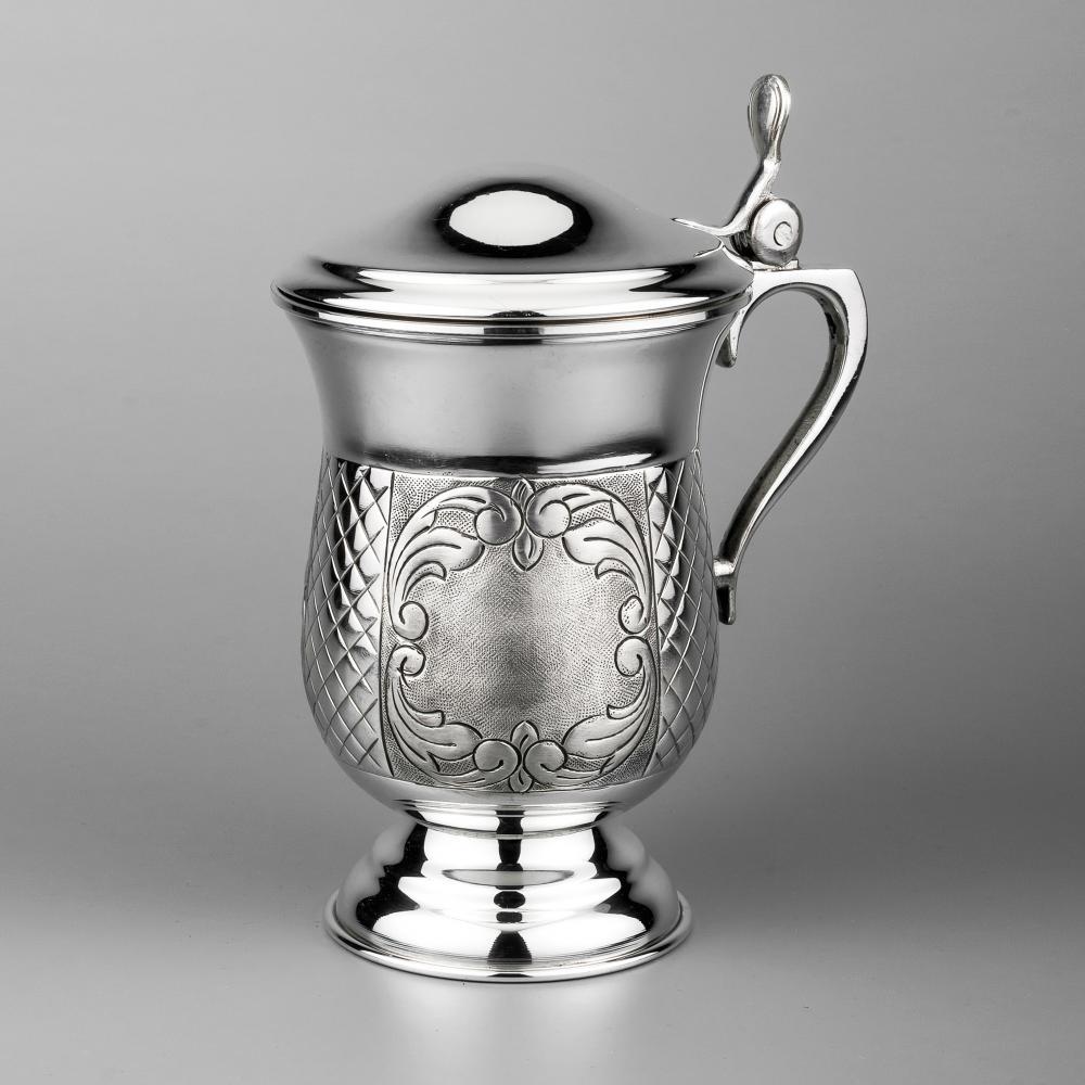 Серебряная кружка с крышкой Ромб, кр061 фото 1