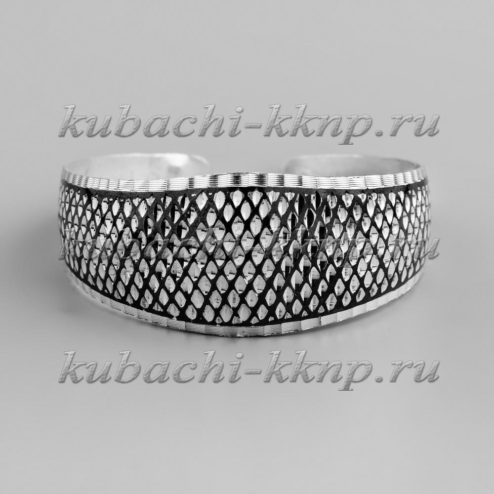 Серебряный браслет Кубачи с чернением и лазерной гравировкой, БР60 фото 1