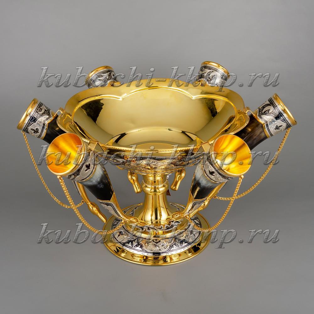 Серебряная ваза для фруктов с рогами для вина, вз026 фото 2