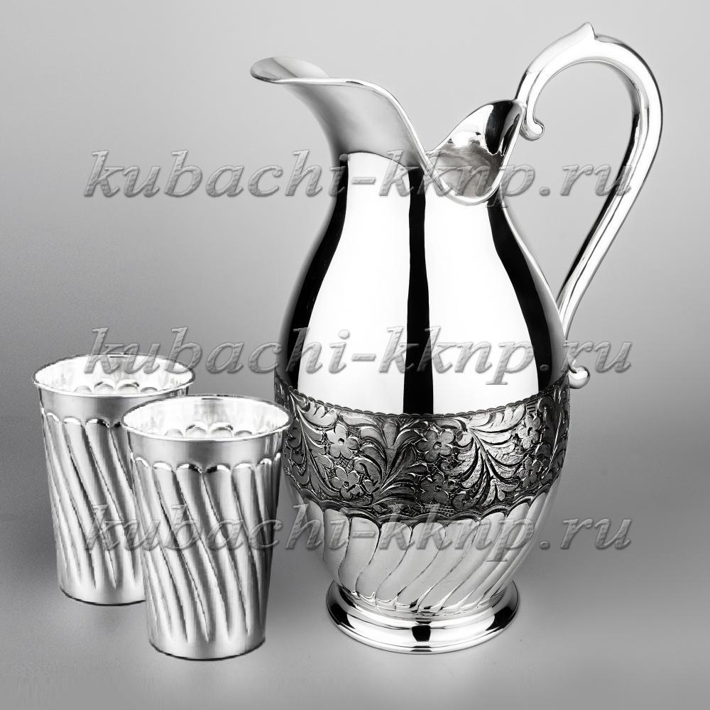 Набор из серебра для воды - Кувшин и два стакана, ндв090 фото 1