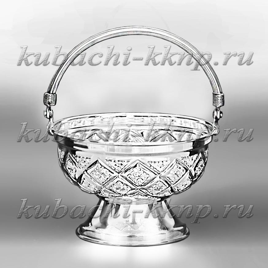 Серебряная конфетница - корзинка «Лазер» (малая), кф016 фото 1