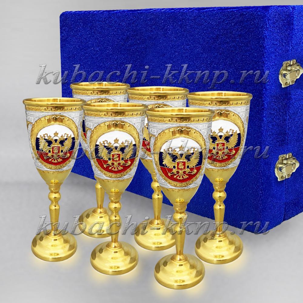 Набор серебряных рюмок с эмалью и гербом России, р00045-6 фото 1