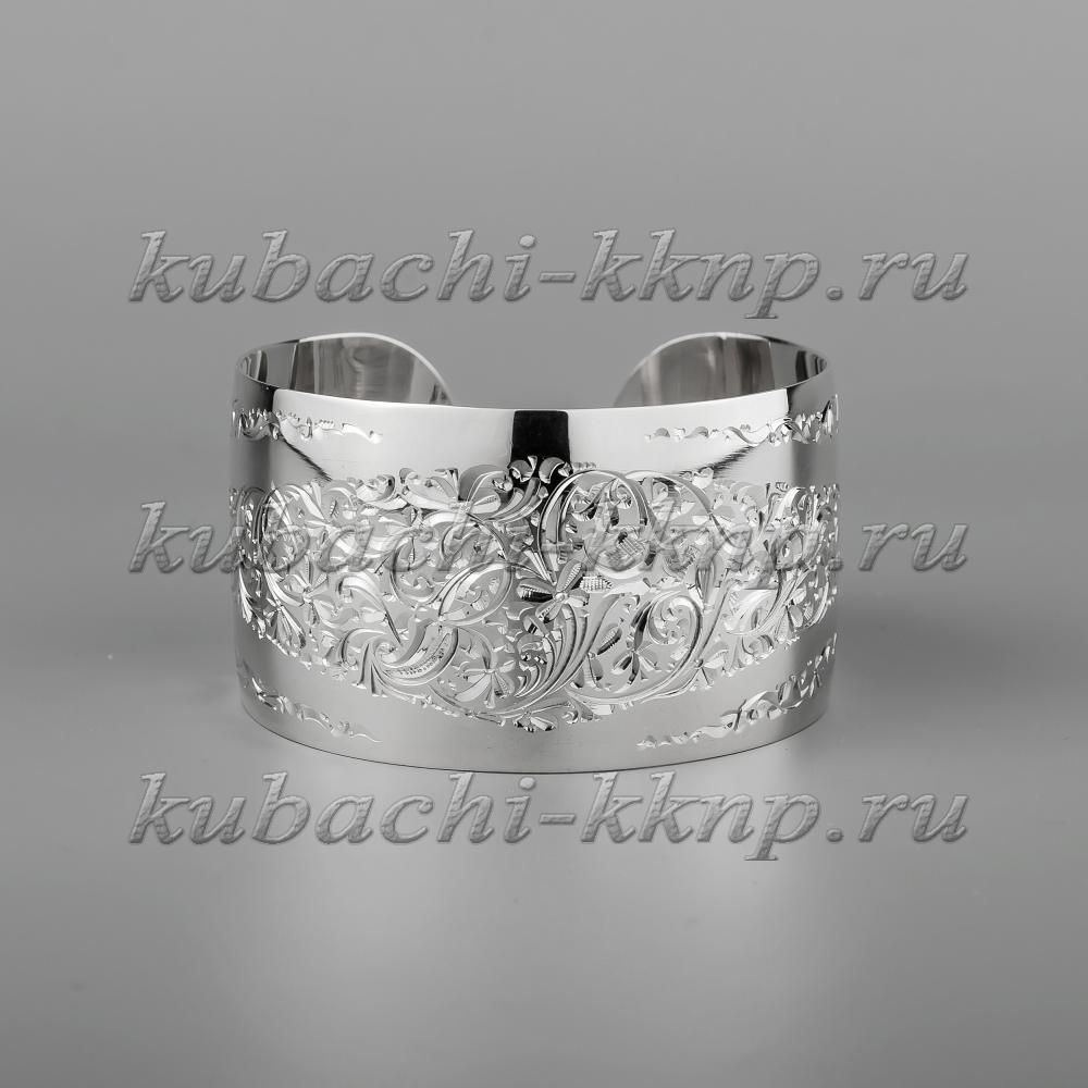 Широкий кубачинский браслет из серебра, бр201 фото 1
