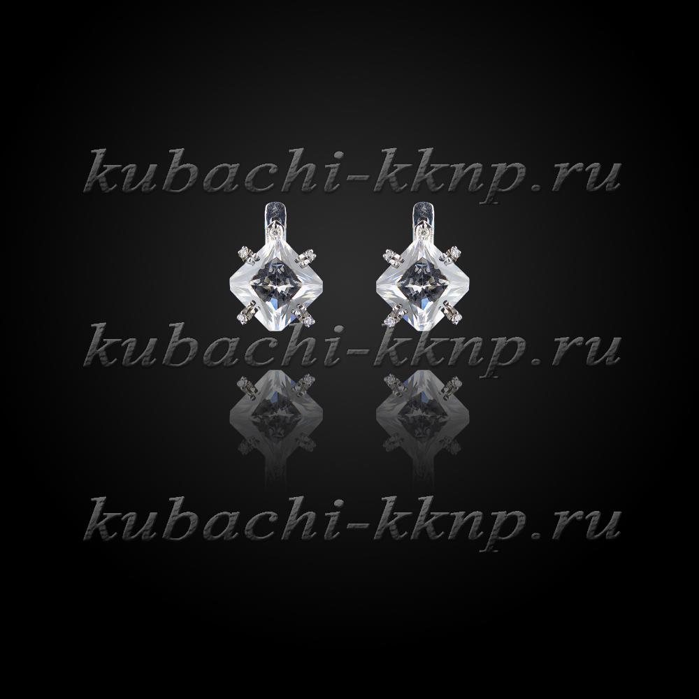 Серебряные серьги кубачи с фианитами , с808 фото 1