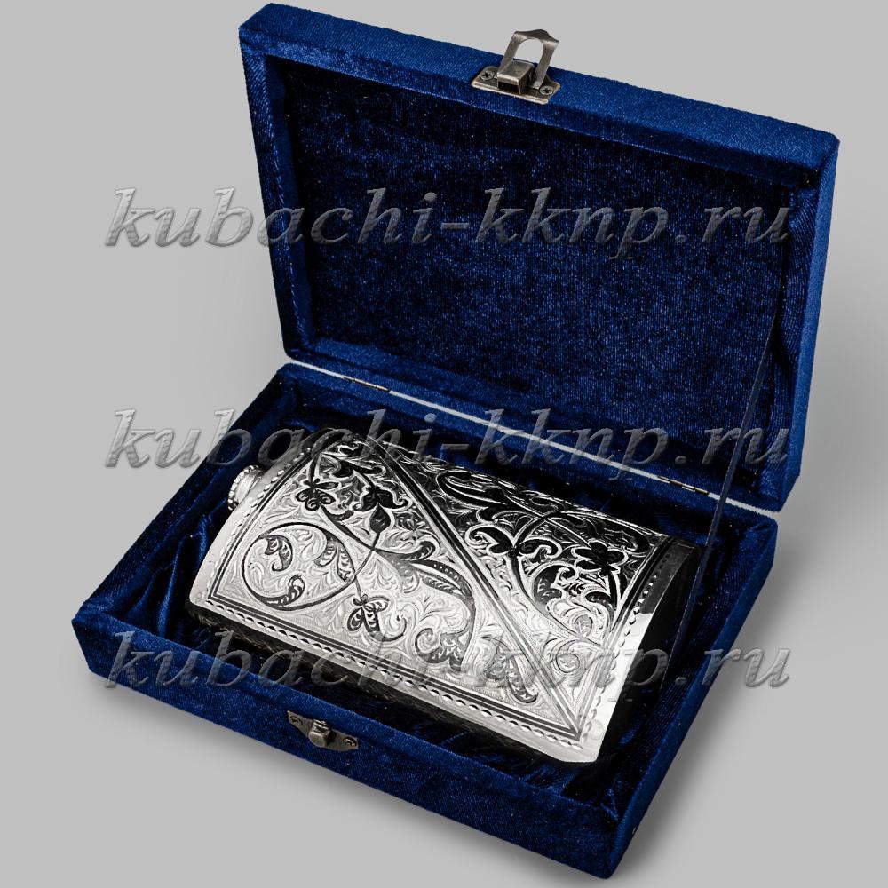 Серебряная фляжка с откидной крышкой Симметрия, ФЛ161 фото 2