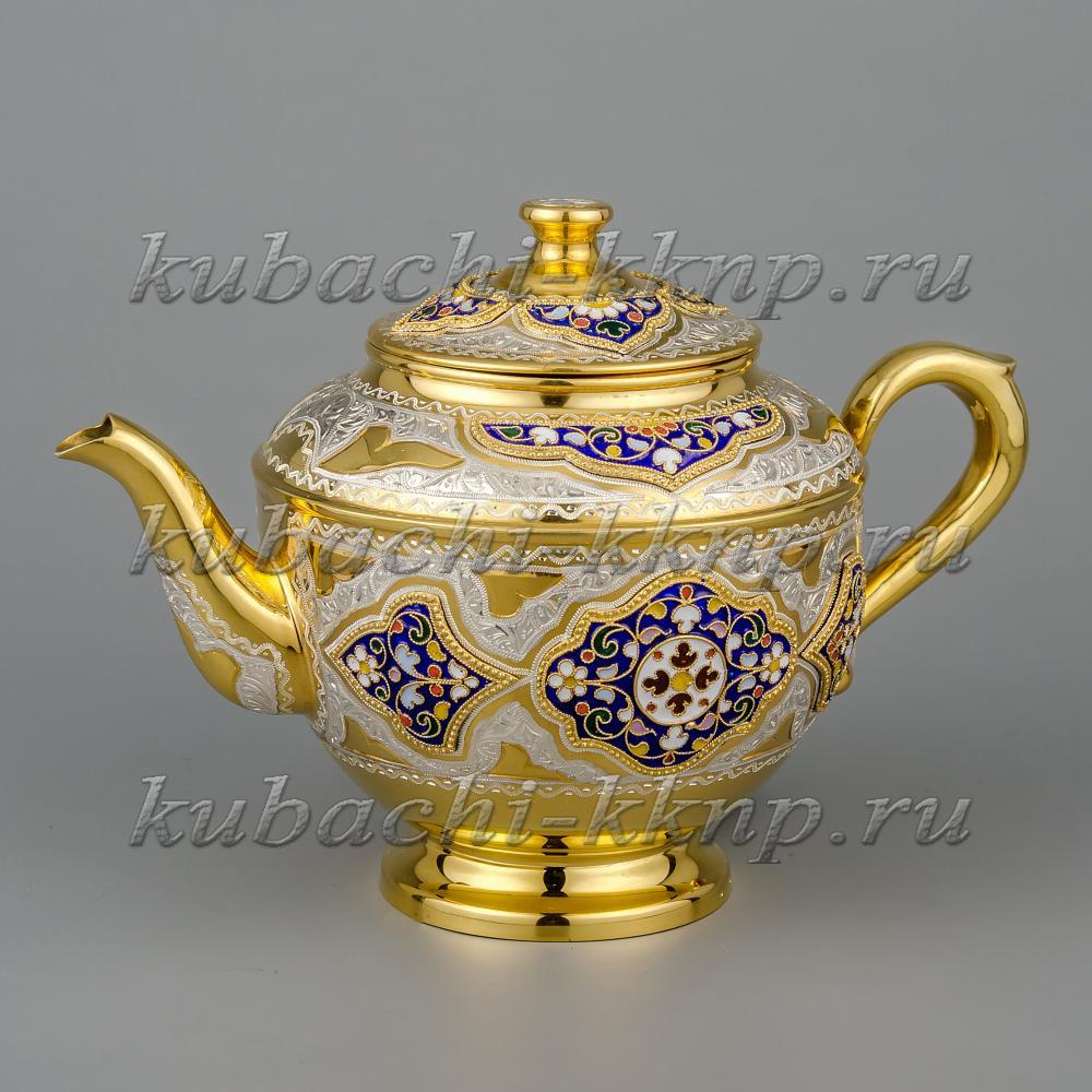 Серебряный чайник с эмалью «Финифть», чн025 фото 1