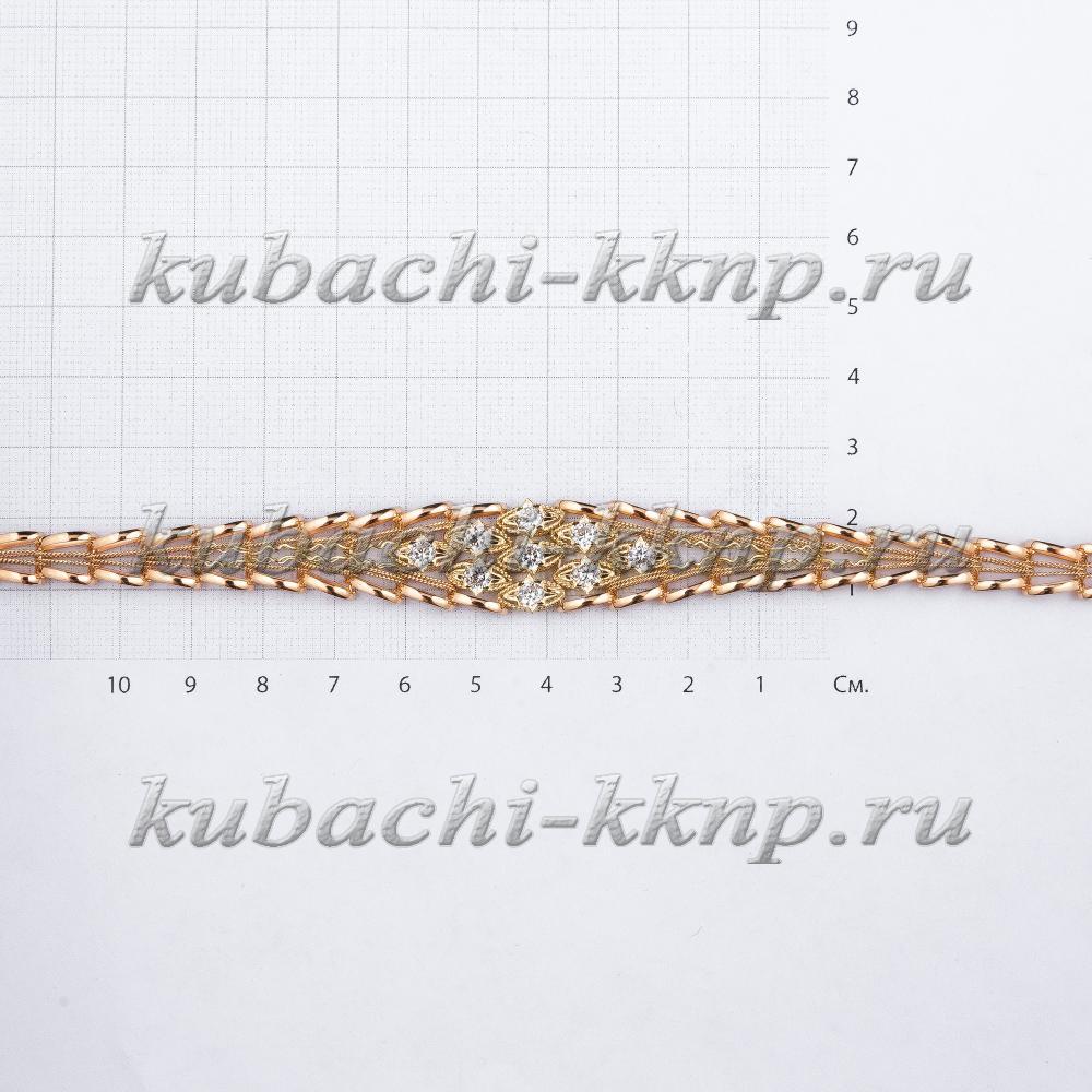 Кубачинский золотой браслет Елочка с фианитами, ан74 фото 2