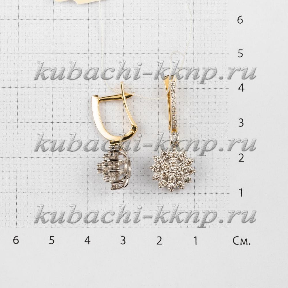 Золотые серьги висячие с бриллиантами, ан577 фото 3