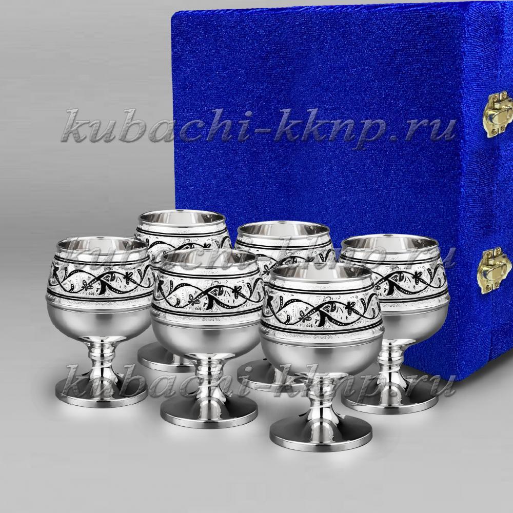 Набор из шести серебряных бокалов для виски и коньяка Кубачи, бк028-6 фото 1