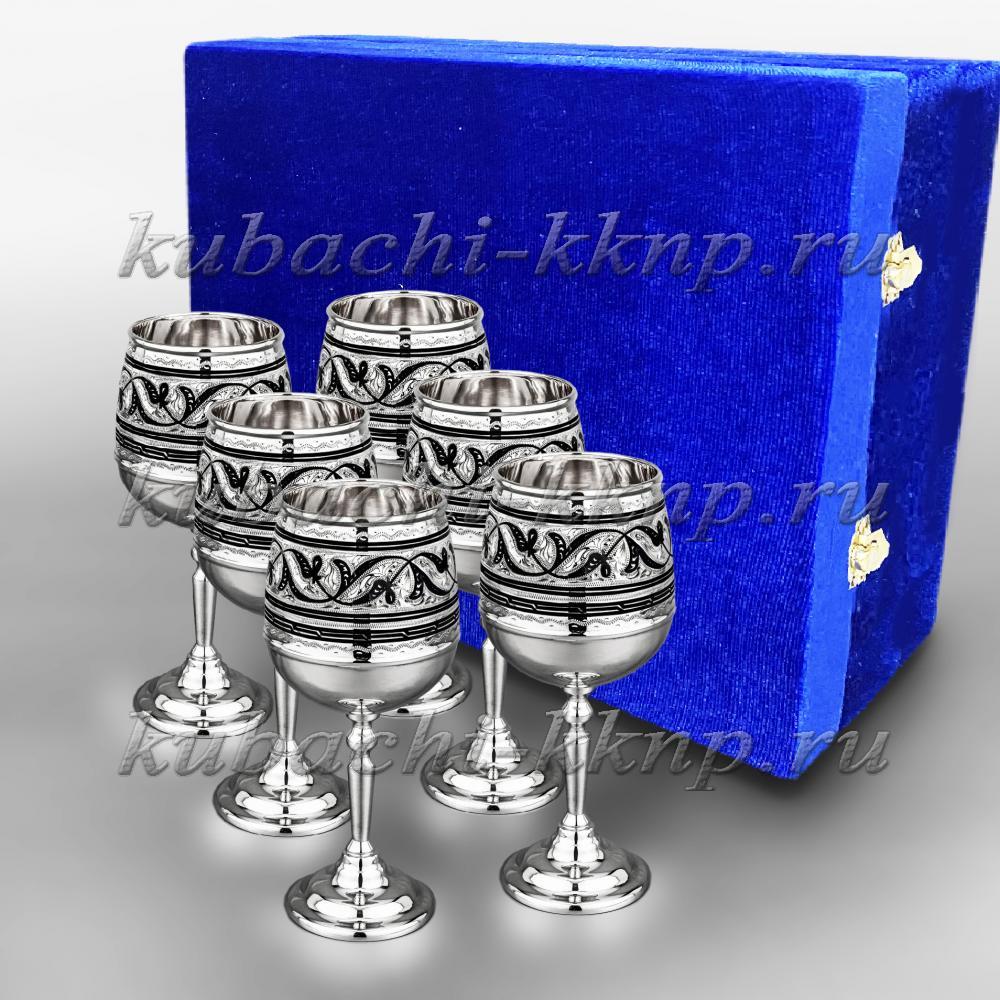 Набор из шести серебряных бокалов Каспий, ф045-6 фото 1