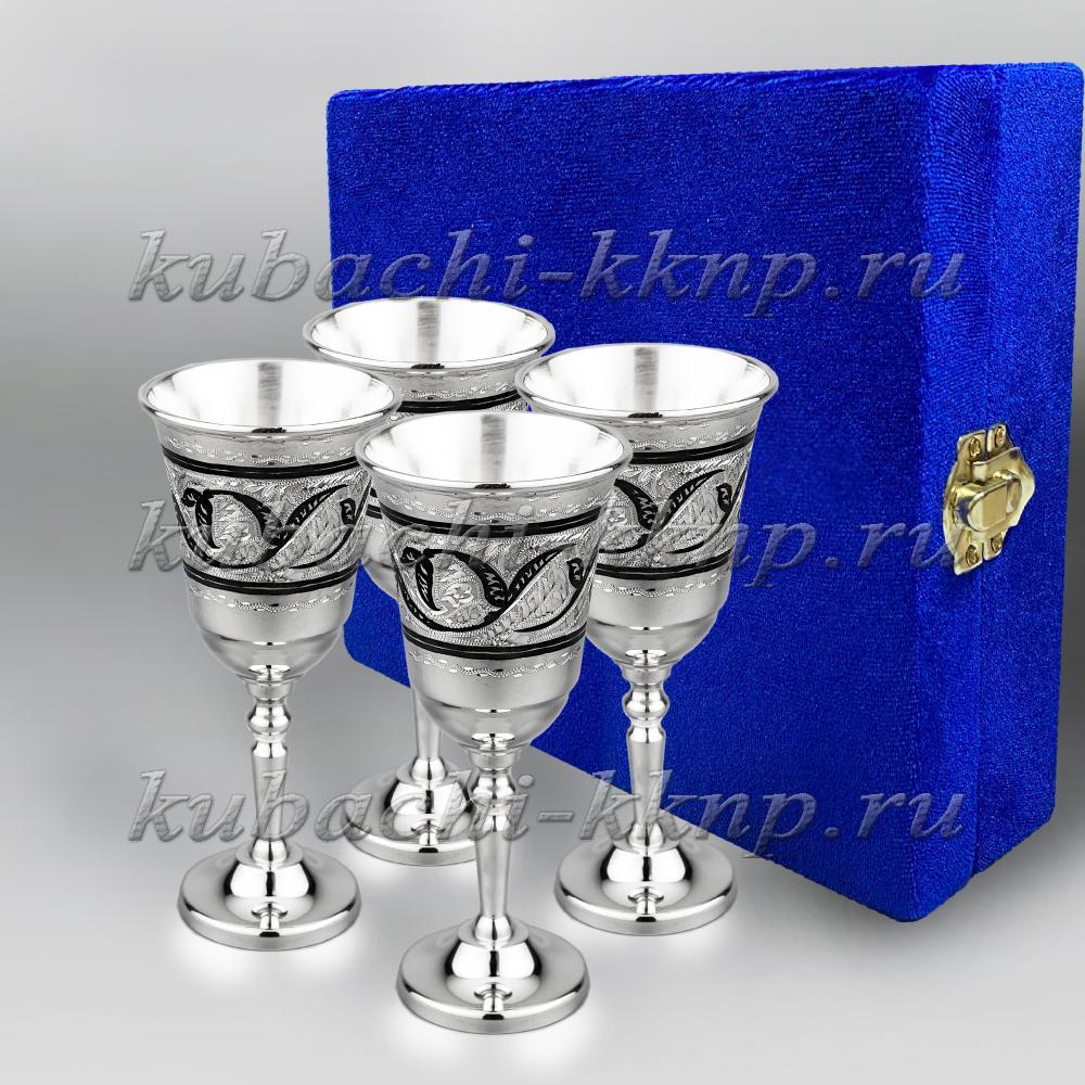 Набор из четырех серебряных рюмок с капельками чернения, р0004-4 фото 1