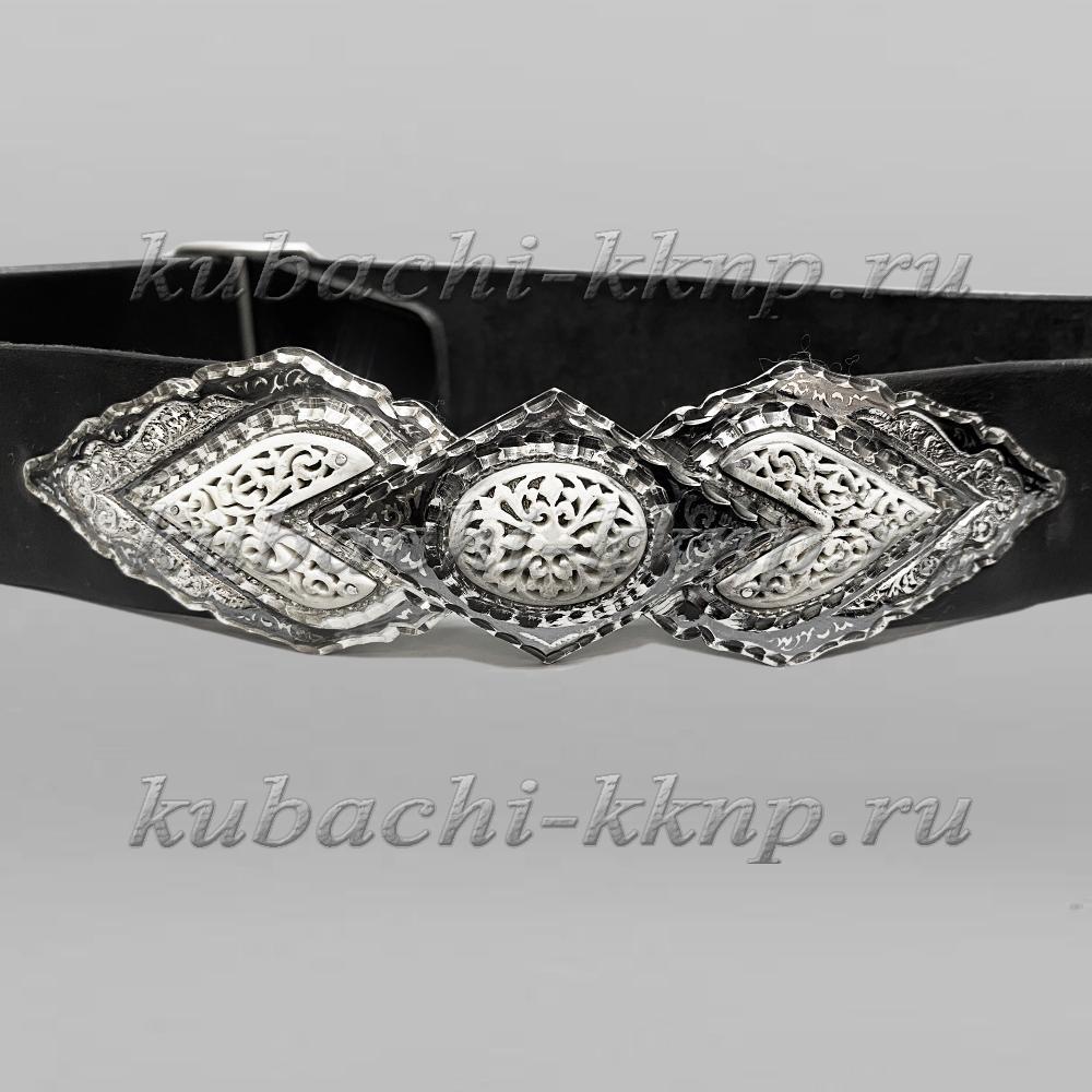 Классический кавказский ремень с серебряными вставками, рм40 фото 1