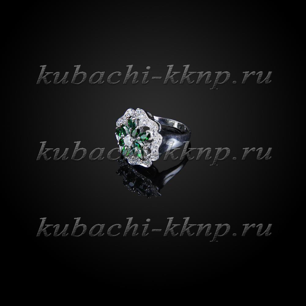 Серебряное кольцо Кубачи с фианитами под изумруд, к802 фото 1