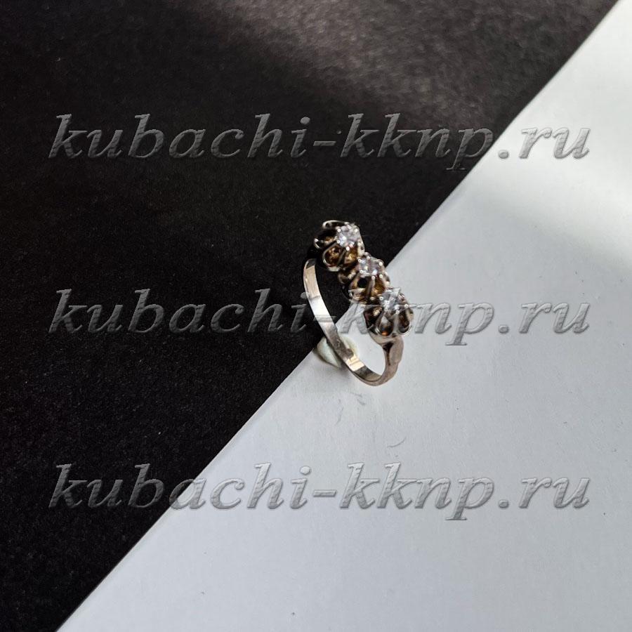 Серебряное кольцо тройной тюльпан с фианитами женское на каждый день, Ag-к39 фото 1