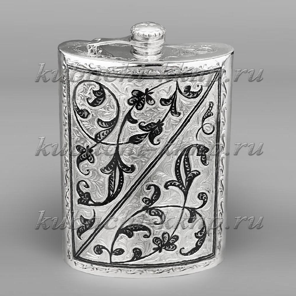 Серебряная фляжка с откидной крышкой Симметрия, ФЛ161 фото 1