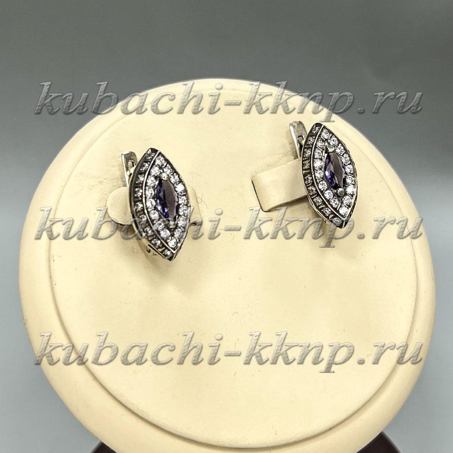 Серебряные женские серьги Лодочка с фианитами, Ag-с127 фото 1