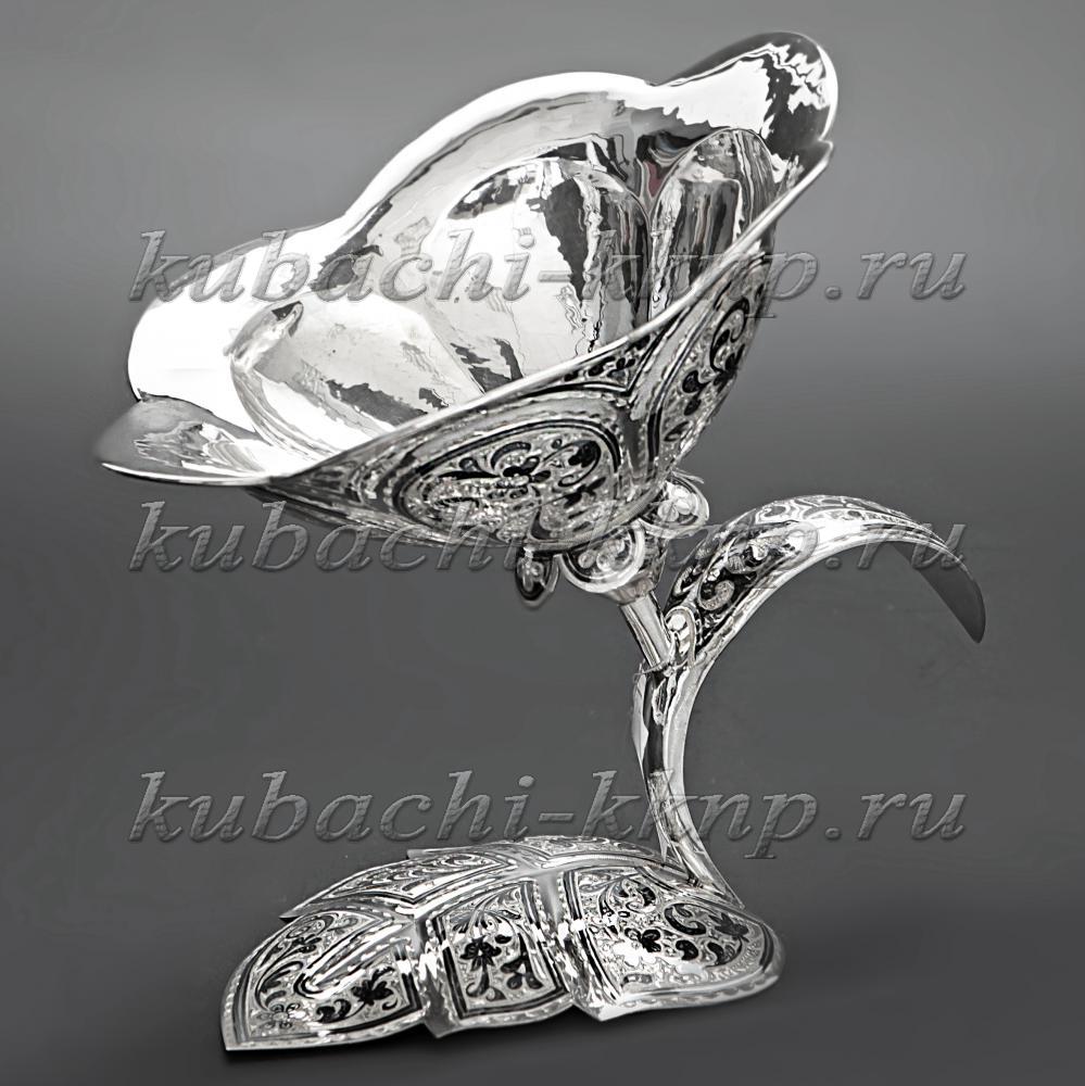 Серебряная авторская конфетница ручной работы Цветок, кф01 фото 1