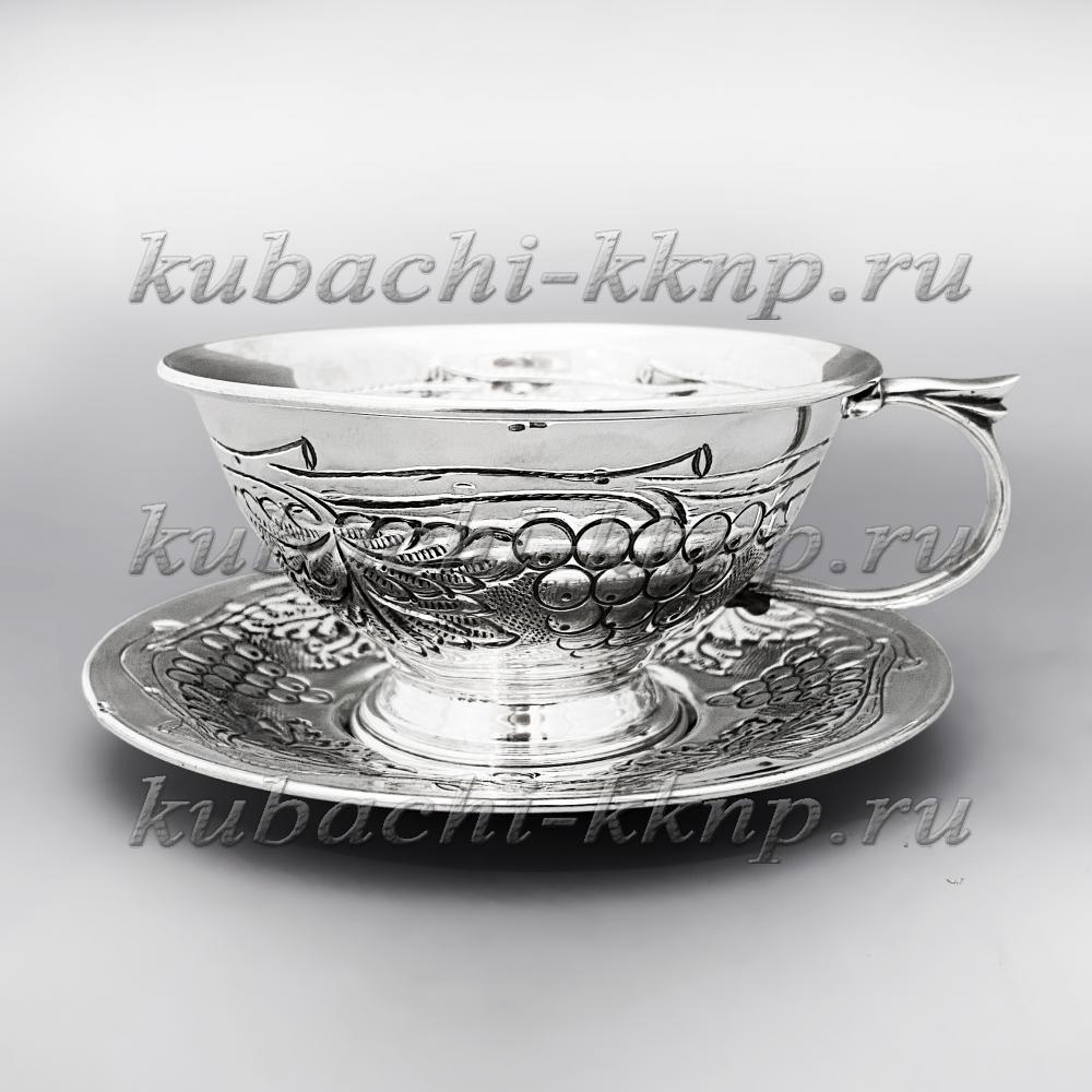 Чайная пара из серебра с орнаментом Виноград, ЧП027 фото 2